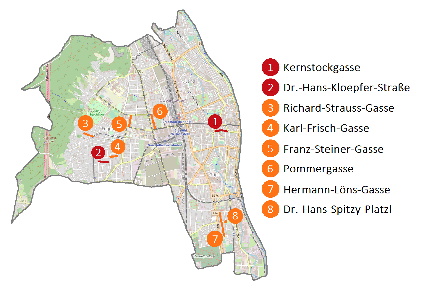 Karte mit den belasteten Straßennamen im Annenviertel