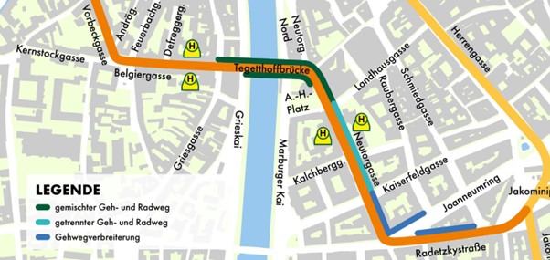 Karte der Innenstadtentlastung inklusive Radwege