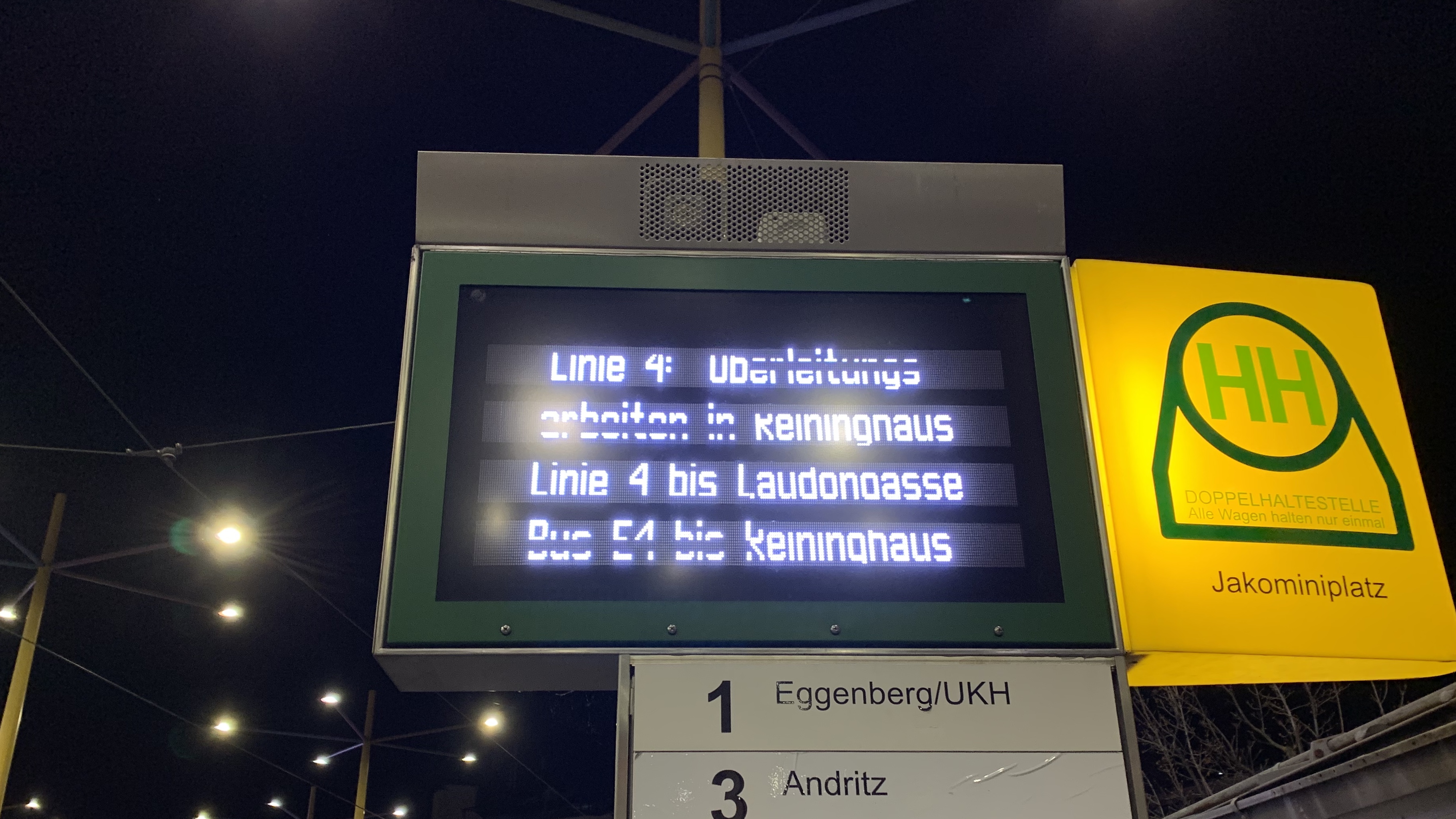 Schon wieder Oberleitungsarbeiten in Reininghaus. Das sorgt am Jakominiplatz für Verwunderung. – FOTO: Lorenz Brunner