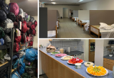 Collage von Aufnahmen aus der Notschlafstelle St. Lukas - Buffet, Lagerraum, Matratzenlager