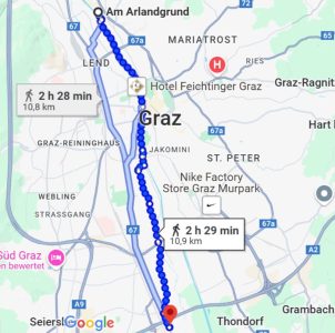 Laufstrecke vom Arlandgrund bis nach Feldkirchen bei Graz