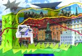 Kunstwerk: Wem gehört die Stadt? zeigt eine Collage des grazer Hauplpatzes von Künstler: Anton Tkachenko